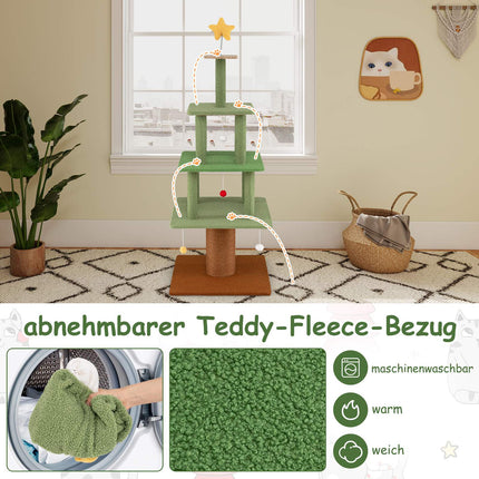 Brad de Crăciun pentru pisici cu stâlp din sisal, 162 cm, verde