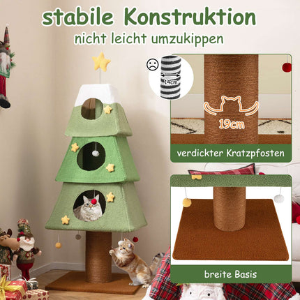 Brad de Crăciun pentru pisici cu stâlp din sisal, 162 cm, verde