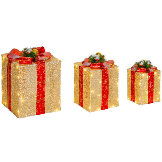 Set de luminițe pentru cutie cadou de Crăciun, 3 piese, 58 LED-uri, aurii