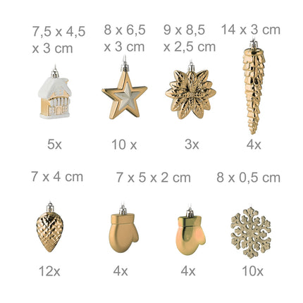 Set de ornamente de Crăciun, 100 de bucăți, 10 modele