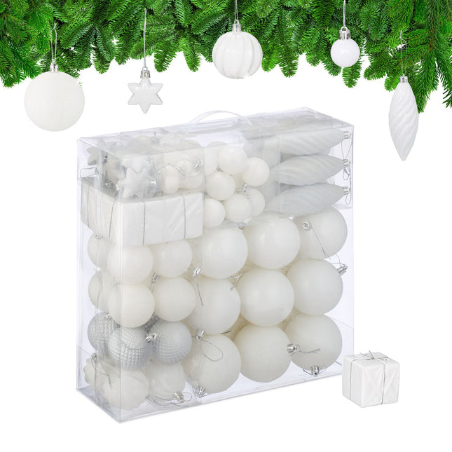 Set de bulete de pom de Crăciun, 110 ornamente din plastic