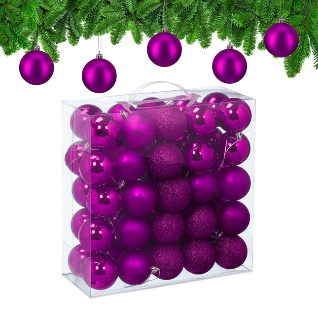 Set de balouri de pom de Crăciun, 50 de bucăți, mat/sclipici/lucioase