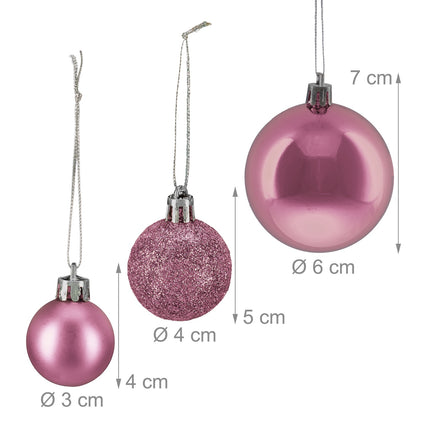 Set bulete pentru brad de Crăciun, 76 buc - mat, strălucitor, sclipici