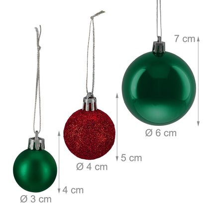 Set de baldouri pentru brad de Crăciun, roșu și verde, diferite finisaje