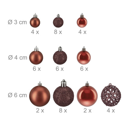 Set de ornamente pentru pomul de Crăciun, 50 de sclipici, finisaje mixte