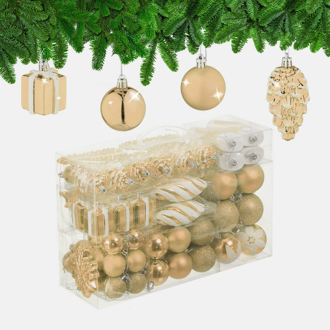 Set de ornamente pentru brad de Crăciun, 72 de piese, baloane și decorațiuni