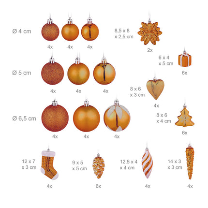 Set de ornamente pentru brad, 72 piese