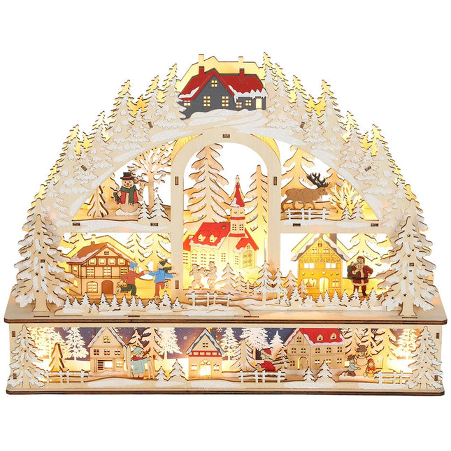 Sat de Crăciun cu lumini LED, 45 cm, lemn
