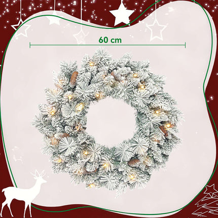 Coroană de Crăciun cu lumini LED, conuri de pin, 60 cm
