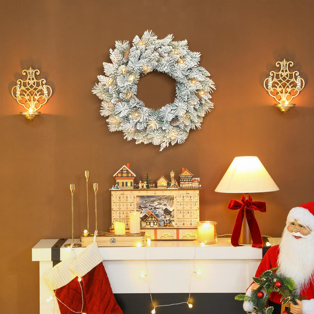 Coroană de Crăciun cu lumini LED, conuri de pin, 60 cm