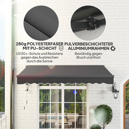 Tension awning with hand crank, UV 30+, 300cm, dark grey