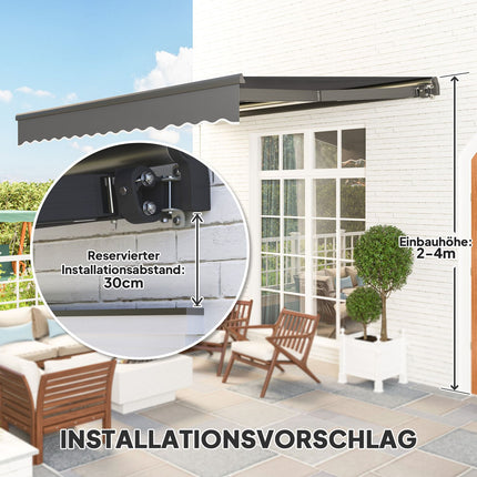 Tension awning with hand crank, UV 50+, 400 cm, Grey