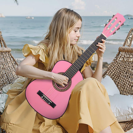 Classical Guitar 30 In, Nylon Strings Starter Kit, Pink