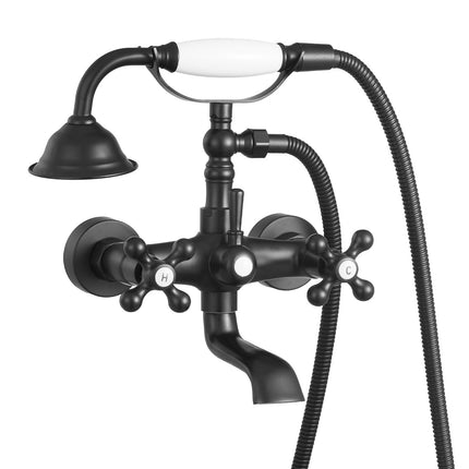 Clawfoot Tub Faucet, Wall Mount, Handheld Shower, Matte Black