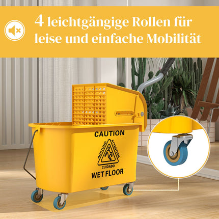 Carucior de curatare cu roti, capacitate 20L, galben