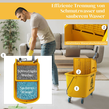 Carucior de curatare cu roti, capacitate 20L, galben