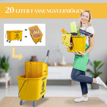 Carucior de curatare cu roti, capacitate 20L, galben