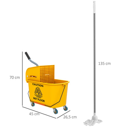 Carucior de curatare cu roti, capacitate 20L, galben
