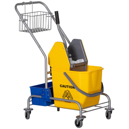 Cărucior de curățare cu storcător, capacitate 25L, 4 roți, galben