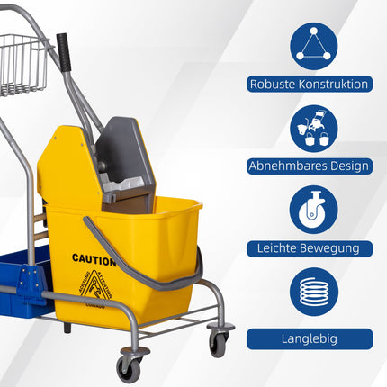 Cărucior de curățare cu storcător, capacitate 25L, 4 roți, galben