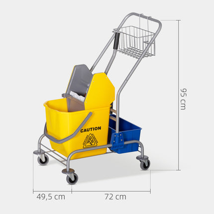 Cărucior de curățare cu storcător, capacitate 25L, 4 roți, galben