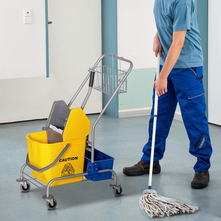 Cărucior de curățare cu storcător, capacitate 25L, 4 roți, galben