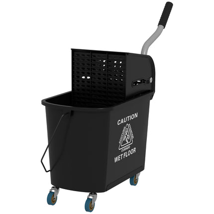 Cărucior de curățare, găleată mobilă, găleată de curățare, 20 litri, cărucior de ștergere cu presă, 2 camere, negru