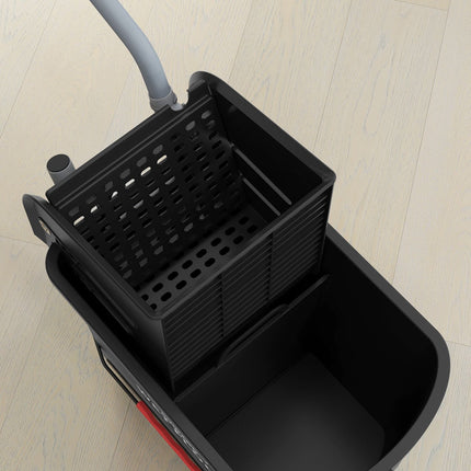 Cărucior de curățare, găleată mobilă, găleată de curățare, 20 litri, cărucior de ștergere cu presă, 2 camere, negru