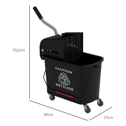 Cărucior de curățare, găleată mobilă, găleată de curățare, 20 litri, cărucior de ștergere cu presă, 2 camere, negru