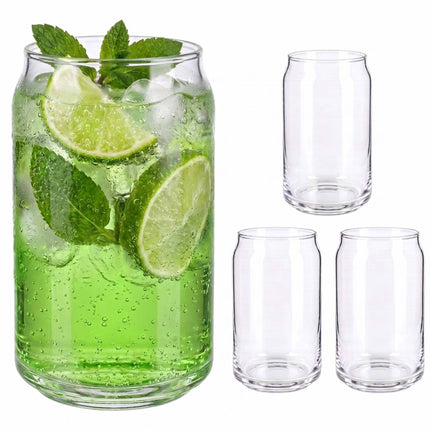 Pahare transparente pentru băuturi lungi, în formă de doză, set de 4