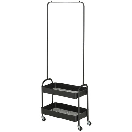 Steel Clothes & shoe rack on wheels, 16 kg capacity, black