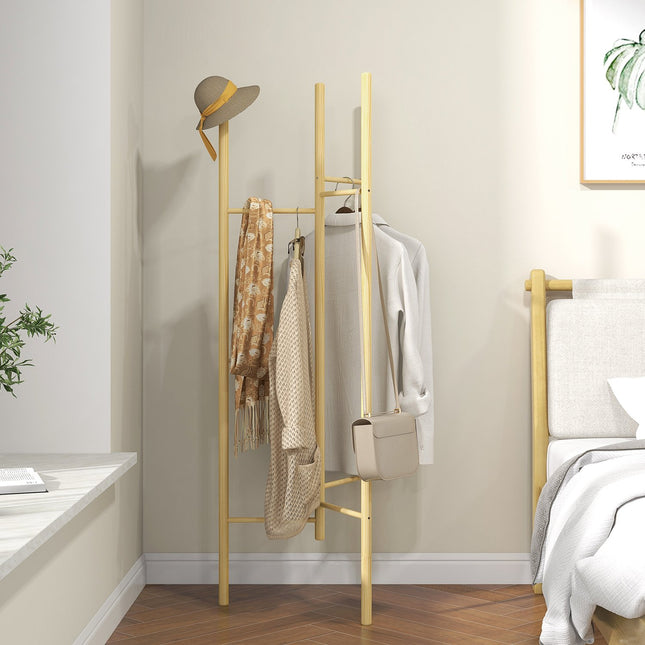 Nordic style clothes rack in solid wood, 6 rods, natural finish