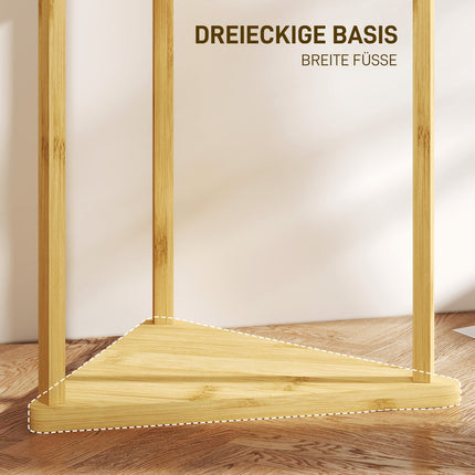 Raft pentru haine, Suport pentru haine cu 8 cârlige, 3 nivele, Suport Jacker pentru pălării, haine, intrare, hol, 45 x 45 x 170 cm, bambus, natural |