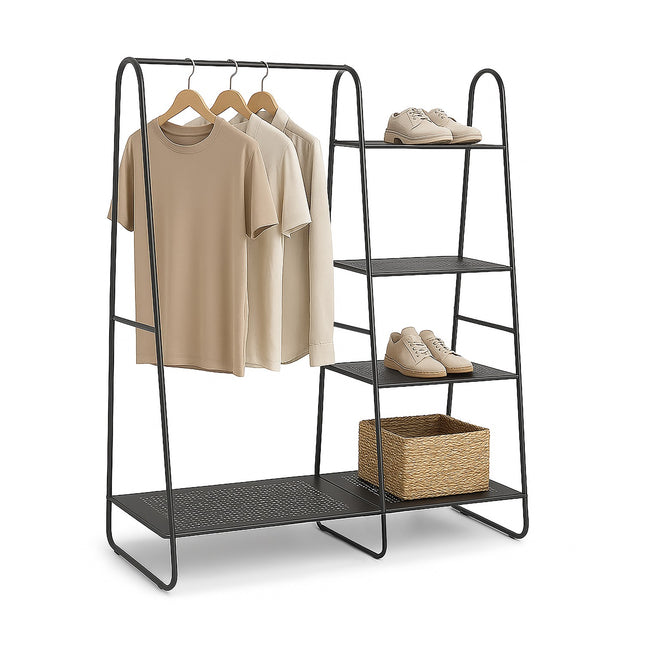 Raft pentru haine cu 5 rafturi - metal negru, independent