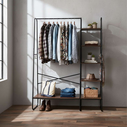 Cuier cu 6 rafturi – cadru metalic, aspect lemn