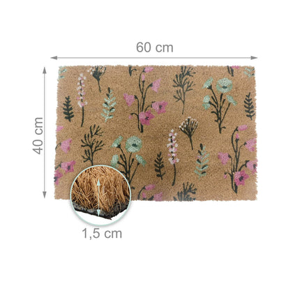 Covoraș de ușă cu nucă de cocos, design botanic, 60 x 40 cm