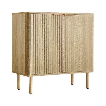 Coffee Bar Cabinet, Fluted Oak, 2 Barn Doors, 80 cm