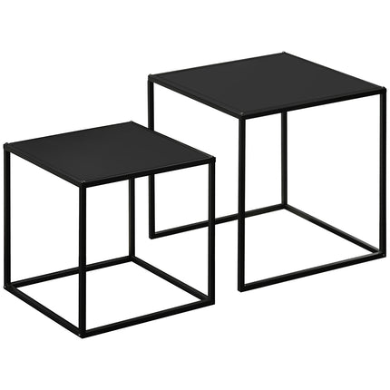 Set Masuta De cafea Din 2 Mesute Laterale In Design Modern, Cadru de Otel, Pana la 10 Kg, Negru, 120X59X45Cm