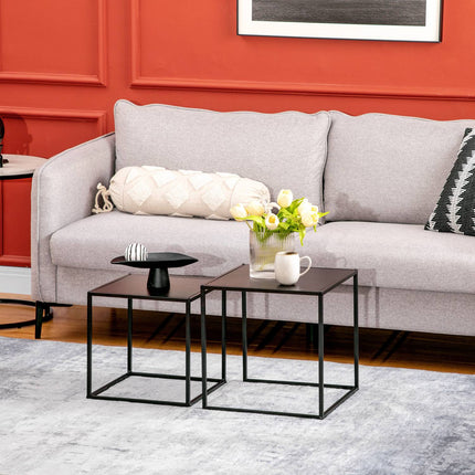 Set Masuta De cafea Din 2 Mesute Laterale In Design Modern, Cadru de Otel, Pana la 10 Kg, Negru, 120X59X45Cm