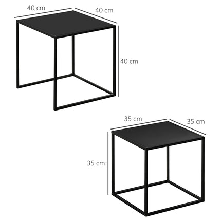 Set Masuta De cafea Din 2 Mesute Laterale In Design Modern, Cadru de Otel, Pana la 10 Kg, Negru, 120X59X45Cm