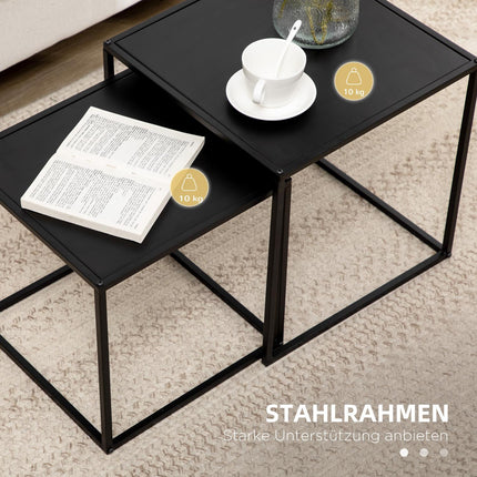Set Masuta De cafea Din 2 Mesute Laterale In Design Modern, Cadru de Otel, Pana la 10 Kg, Negru, 120X59X45Cm