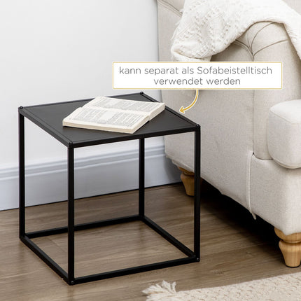 Set Masuta De cafea Din 2 Mesute Laterale In Design Modern, Cadru de Otel, Pana la 10 Kg, Negru, 120X59X45Cm