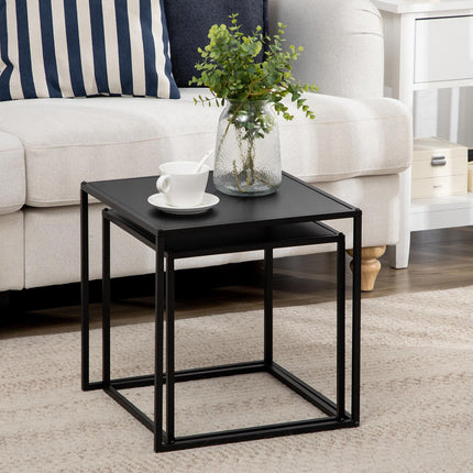Set Masuta De cafea Din 2 Mesute Laterale In Design Modern, Cadru de Otel, Pana la 10 Kg, Negru, 120X59X45Cm