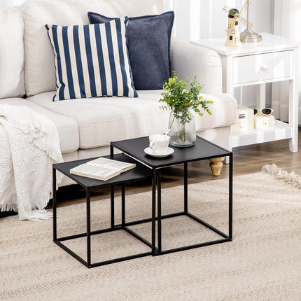 Set Masuta De cafea Din 2 Mesute Laterale In Design Modern, Cadru de Otel, Pana la 10 Kg, Negru, 120X59X45Cm
