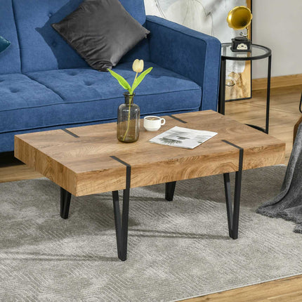Masuta de cafea Masuta laterala Masa de canapea cu suporturi reglabile pentru picioare Masa de living design industrial Mdf metal lemn natural 105 x 60 x 42 cm