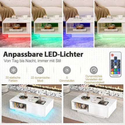 Masuta de cafea cu lumini LED si telecomanda, 95 x 55 x 31 cm, alb