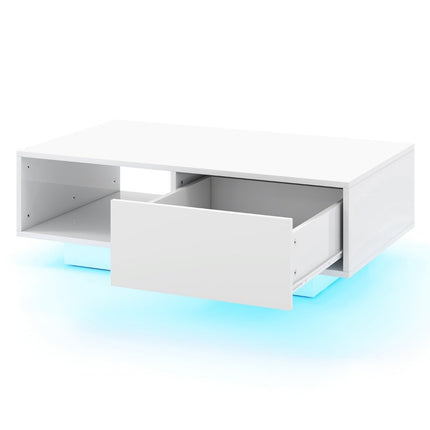 Masuta de cafea cu lumini LED si telecomanda, 95 x 55 x 31 cm, alb