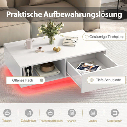 Masuta de cafea cu lumini LED si telecomanda, 95 x 55 x 31 cm, alb