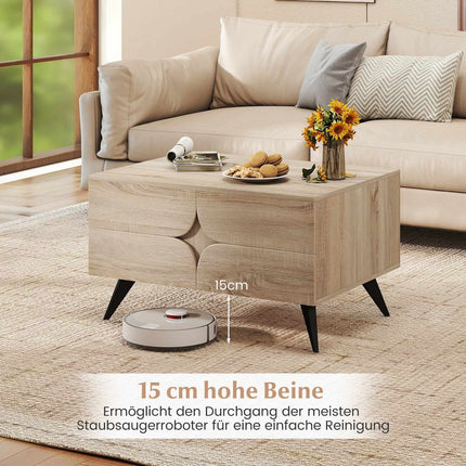 Masă de cafea cu spațiu de depozitare – 3 sertare, rafturi deschise, stejar, 80x60x46 cm