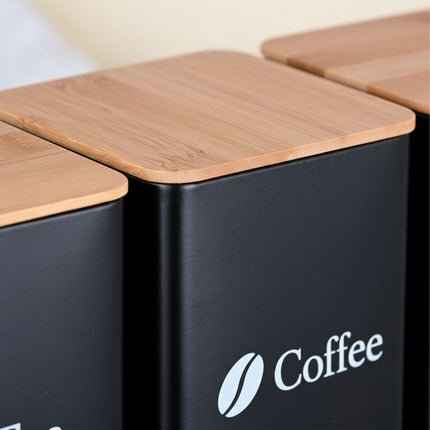 Borcane pentru depozitarea cafelei, ceaiului și zahărului – Set metalic de 3 piese